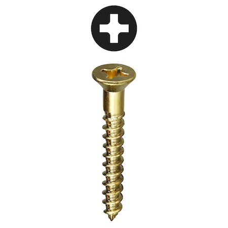 Wood Screw, #12, 3 In, Plain Brass Flat Head Phillips Drive, 100 PK